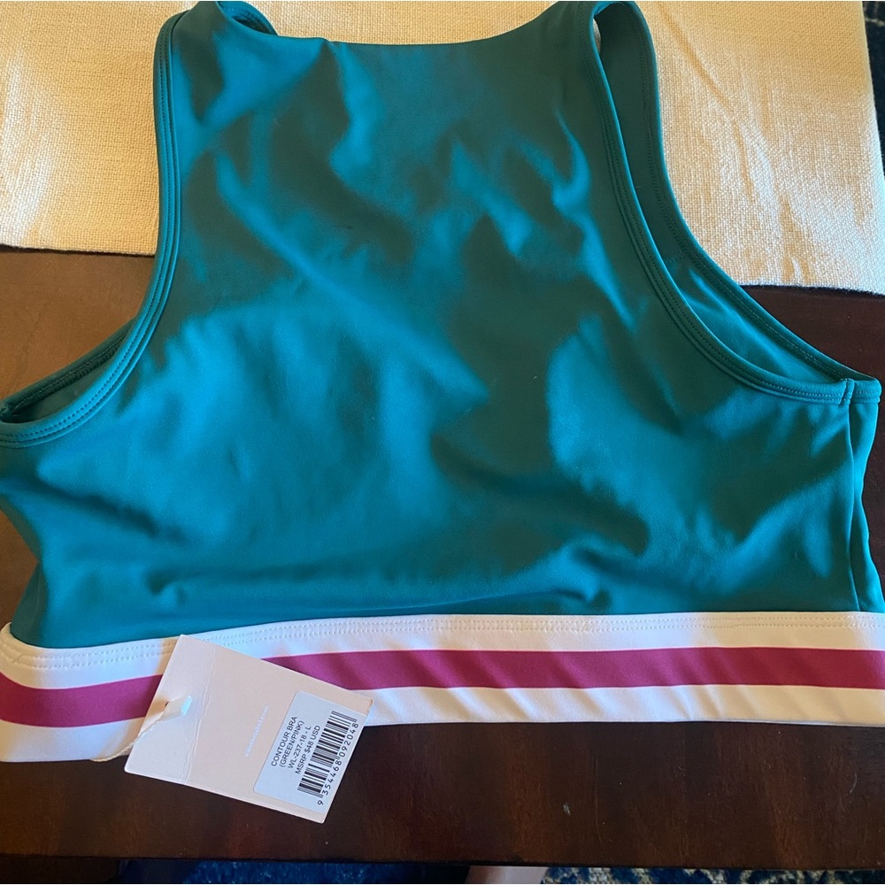 Wilo Green w/ Purple & White Band Sports Bra Size Large NWT